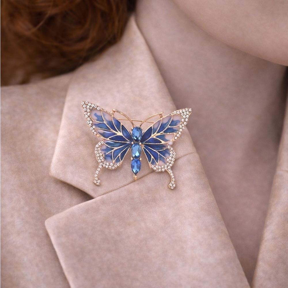 Blue Butterfly Crystal Brooch